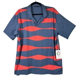 Radmor Shirt Mens Large True Blue/Burn Crosby Reverb Print Cotton Golf Polo NWT